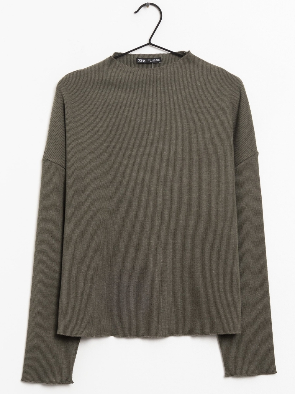 Zara Olive Green Mock Neck Ribbed Knit Sweater